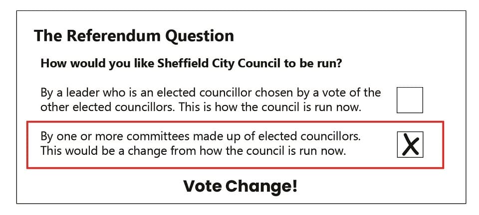 Image showing the referendum question about how you would like Sheffield City Council to be run.